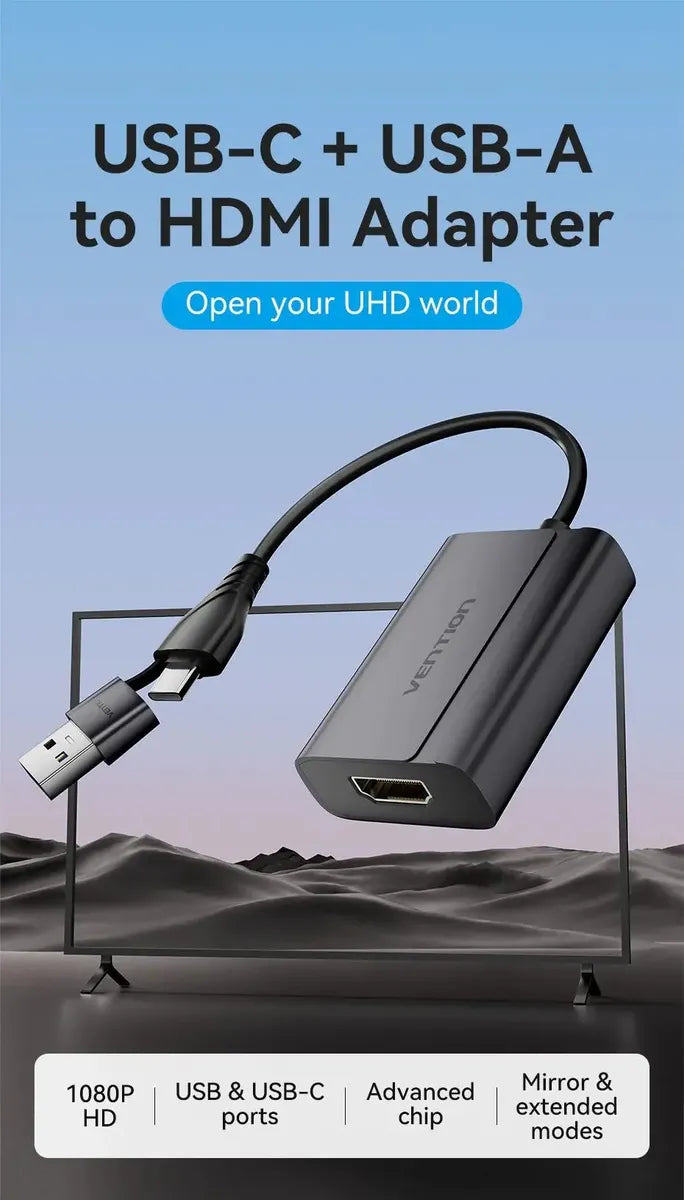 Adaptador Vídeo Usb + Usb C A Hdmi Hembra 1080p 60hz Vention