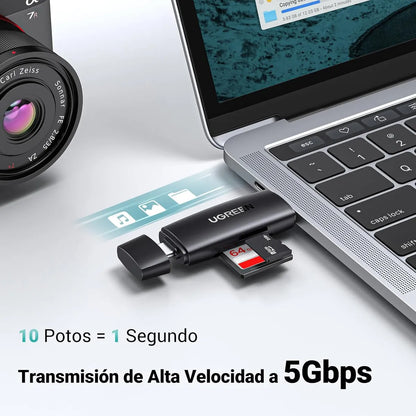 Lector Tarjeta Sd Tf 2 En 1 Usb-c Usb 3,0 Dual Negro Ugreen Negro