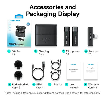 Microfono Corbatero X2 Usb C Lavalier Inalambrico Vention Negro