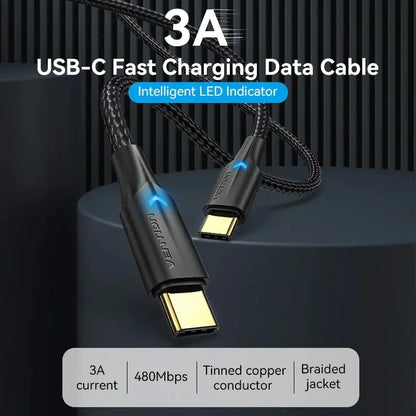 Cable Usb C Trenzado Carga Rapida 3a Premium 3m Vention Negro