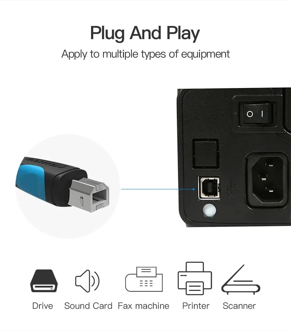 Cable Premium Usb A Usb Tipo B De 5 Metros Impresora Vention Negro