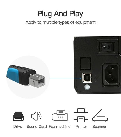 Cable Premium Usb A Usb Tipo B De 5 Metros Impresora Vention Negro