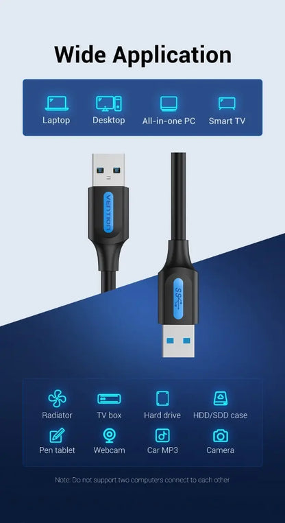 Cable Alargador Usb 3,0 Macho A Usb Macho 1,5 M Vention Negro