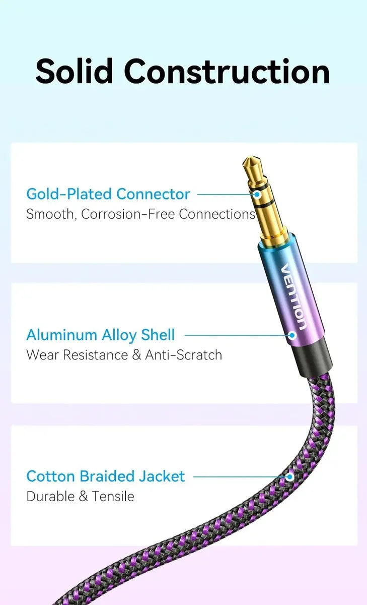 Cable Audio Auxiliar Mini Plug 3,5 Mm 1 M Aluminio Vention