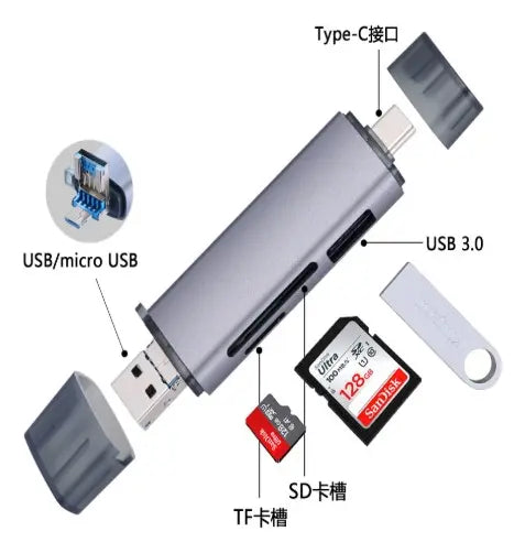 Lector Memorias Usb 3,0 Micro Usb C Sd Sdhc Tf 3 En 1 Evox Plateado