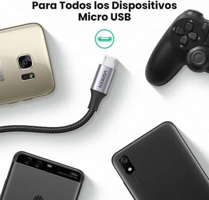 Cable Micro Usb Trenzado Aluminio 2a Carga Rapida 2m Ugreen Negro
