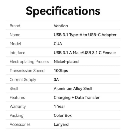 Adaptador Usb C Hembra A Usb Otg 3,1 10 Gbps Vention Azul Acero