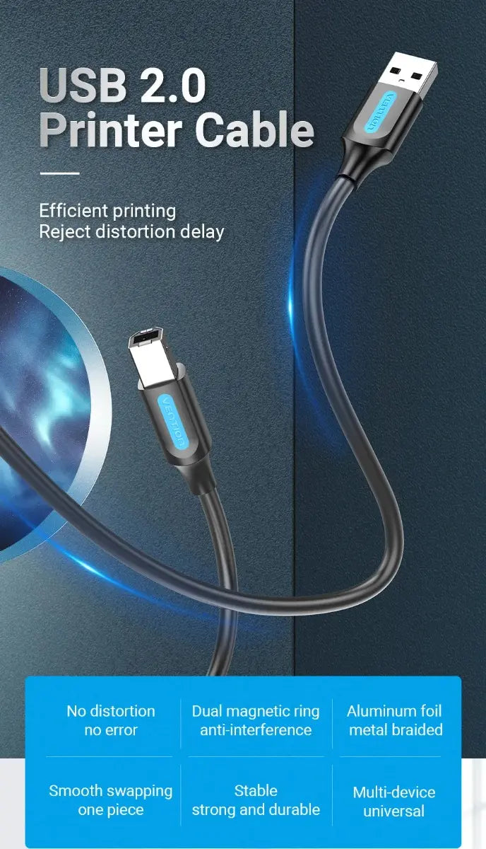 Cable Usb A Usb Tipo B 2,0 De 2 Metros Impresora Vention Negro
