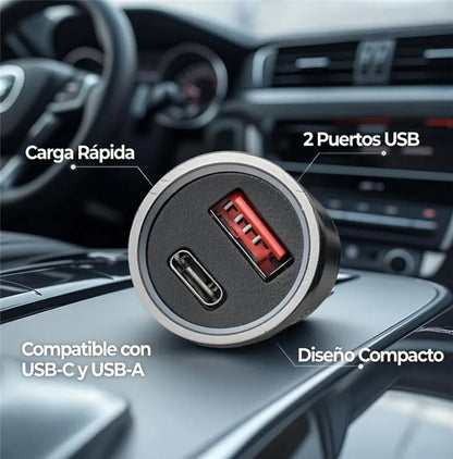 Cargador Celular Auto Evox Carga Rapida 12v Dual Usb + Usb C Gris
