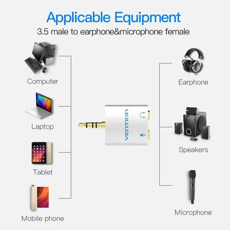 Adaptador Jack 3,5 Mm A Audio Y Microfono Auricular Vention