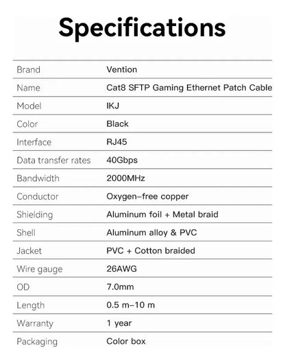 Cable De Red Gamer Cat8 Rj45 Patch Cord Sftp 1 M Vention