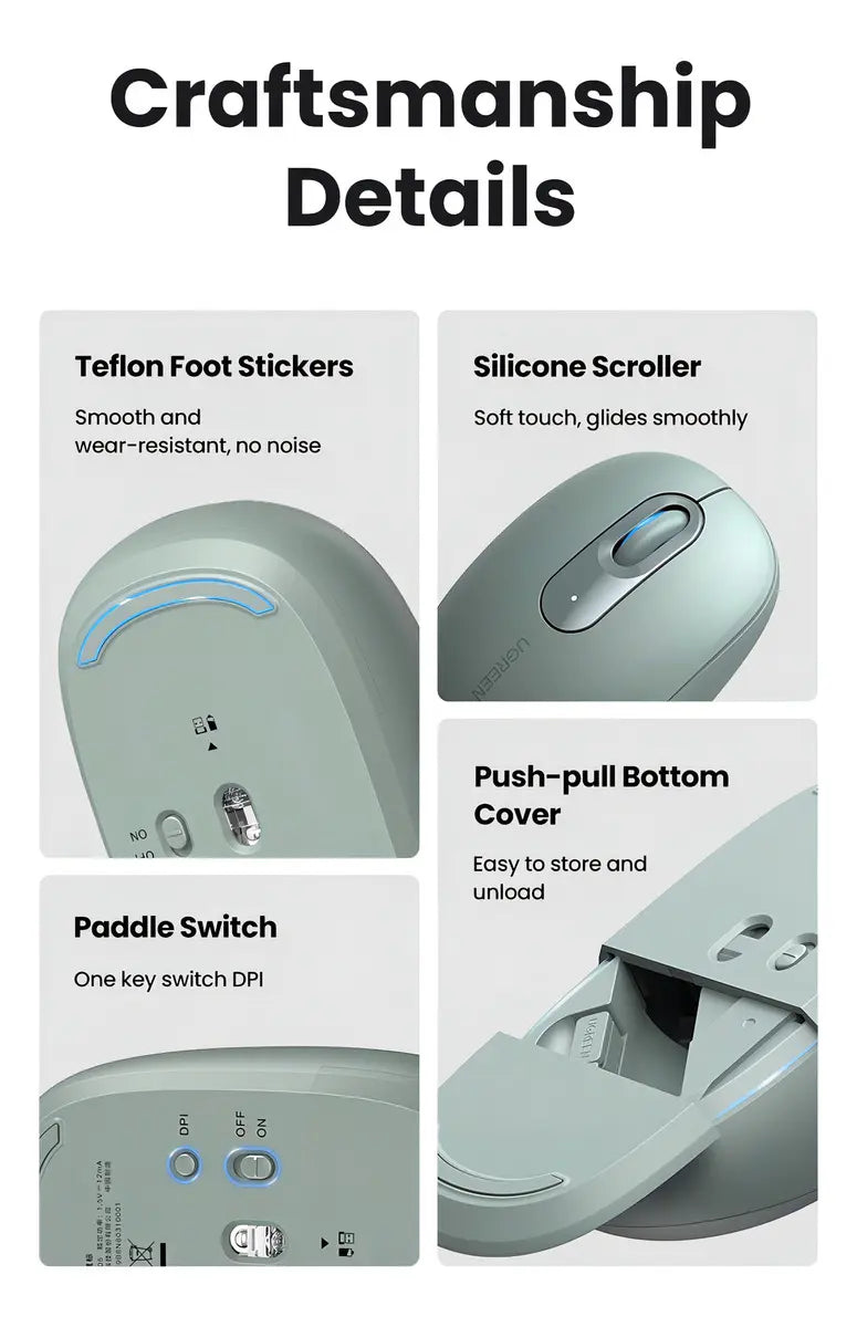Mouse Ugreen Usb Inalambrico 2400dpi Verde Wireless 10m Verde Musgo