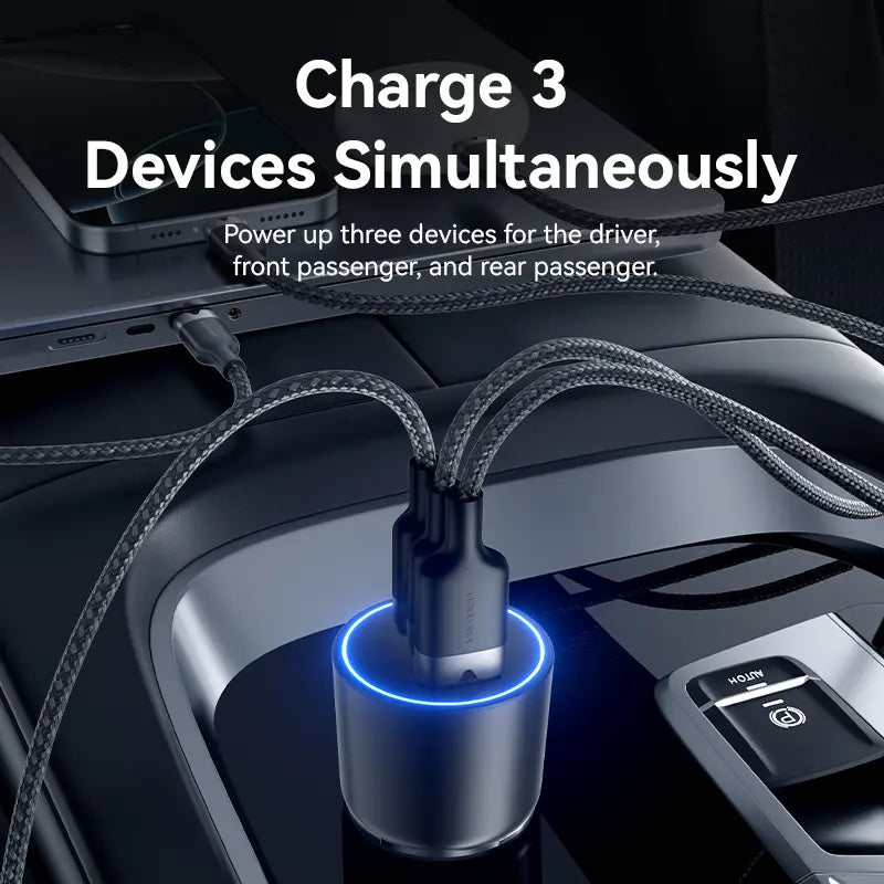 Cargador De Auto Rapido Usb C 3 Puertos 165w Celular Vention Plateado