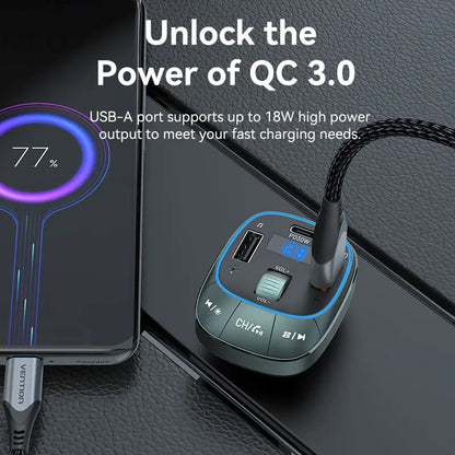 Cargador Usb Para Auto Celular Carga Rapida 30w Bluetooth Negro