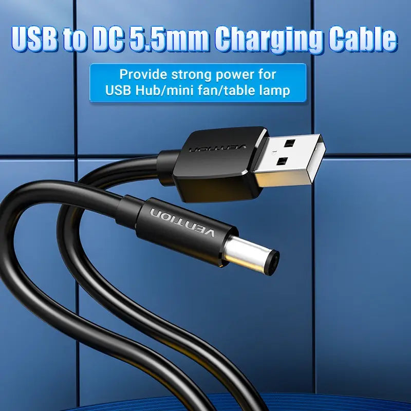 Cable Usb A Dc 5,5 Mm De Alimentacion 5v 3a Carga 1m Vention Negro