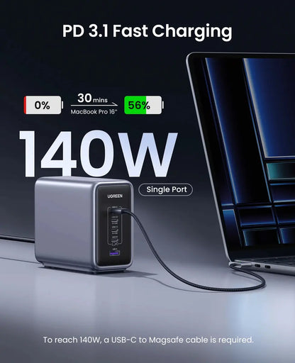 Cargador De Escritorio Gan 300w X4 Usb C Carga Rapida Ugreen Gris