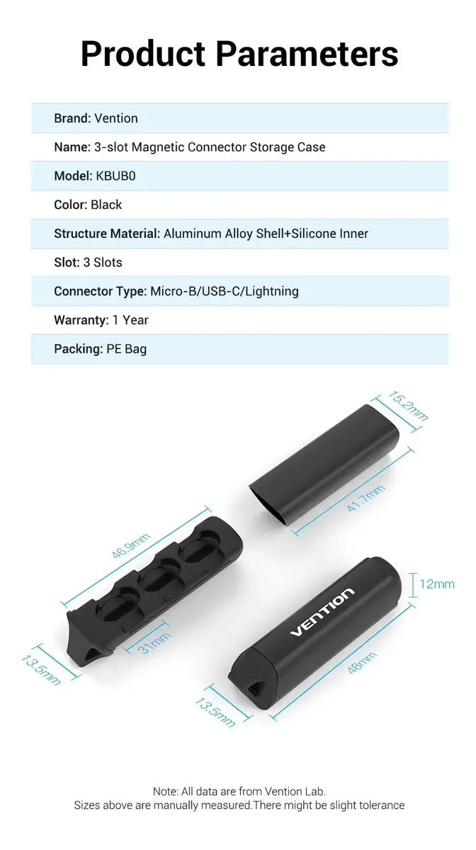 Porta Ficha De Cable Magnetico Usb-c Y Lightning Vention Negro
