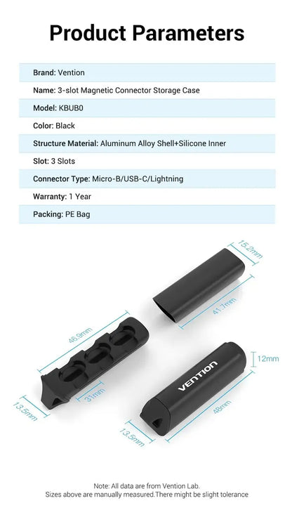 Porta Ficha De Cable Magnetico Usb-c Y Lightning Vention Negro