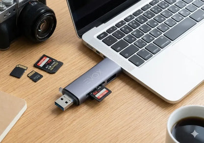 Lector Memorias Usb 3,0 Micro Usb C Sd Sdhc Tf 3 En 1 Evox Plateado