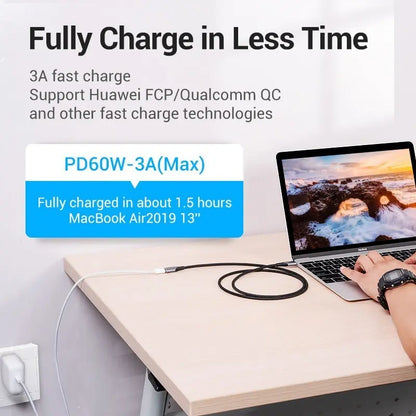 Cable Extensor Usb C 0,5 M Algodon Mallado Vention Negro