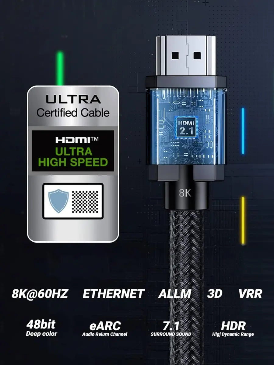 Cable Hdmi 2,1 8k 60hz Full Hd 4k 120hz Hdr Gamer 2m Ugreen