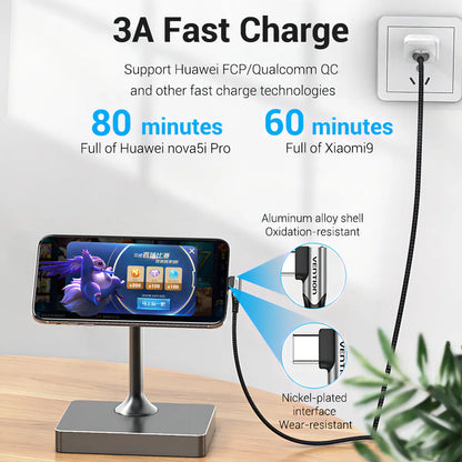 Cable Carga Y Datos Usb-c 2,0 90° A Usb 2,0 - 1m - Vention Negro