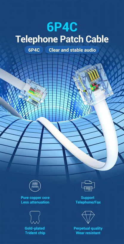 Cable Plano Linea Telefono 30mts Rj11 4 Hilos Blanco Vention