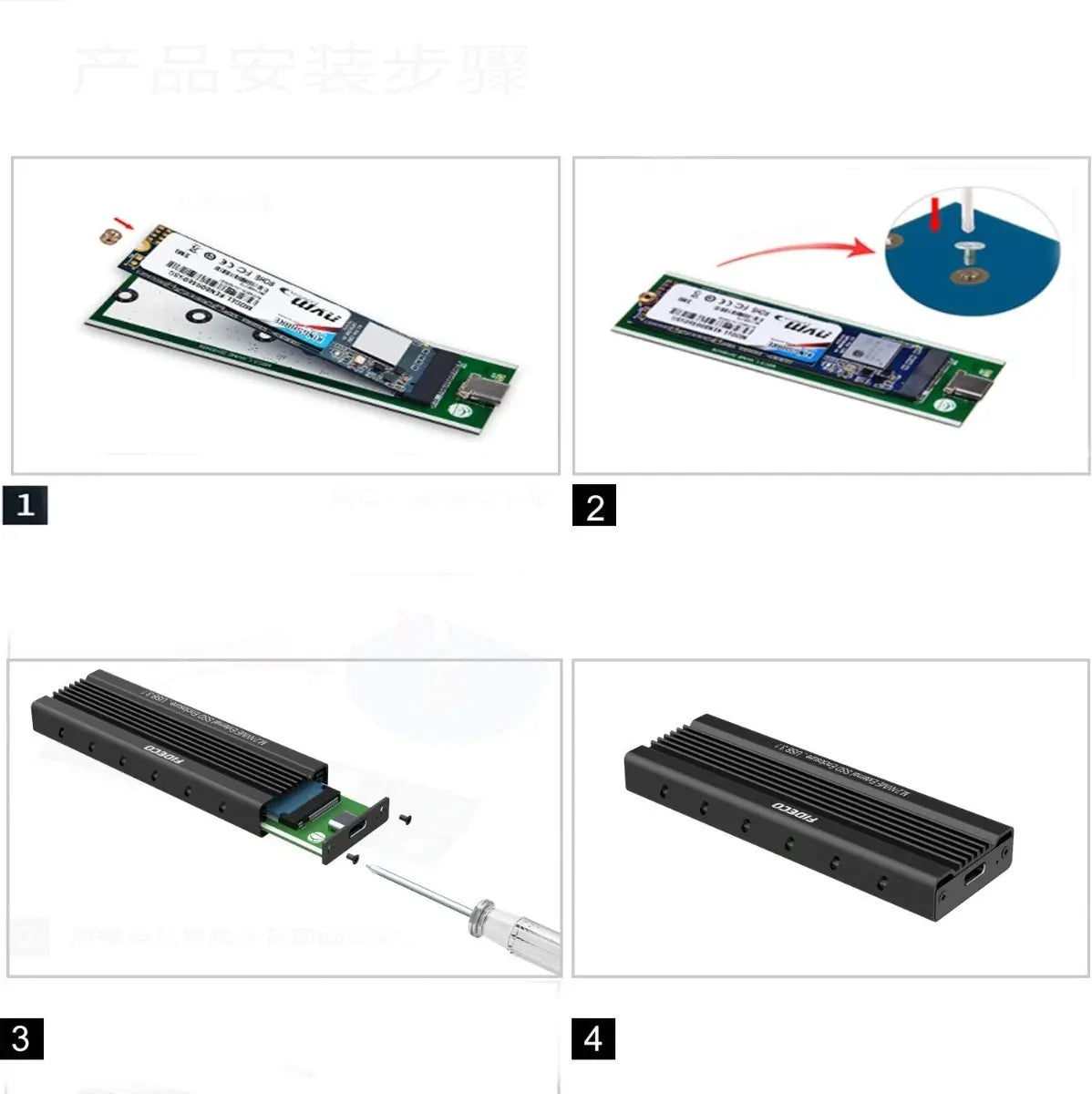 Carry Disk Case M2 Pcie Nvme Ssd Usb C 3,1 10 Gbps Fideco