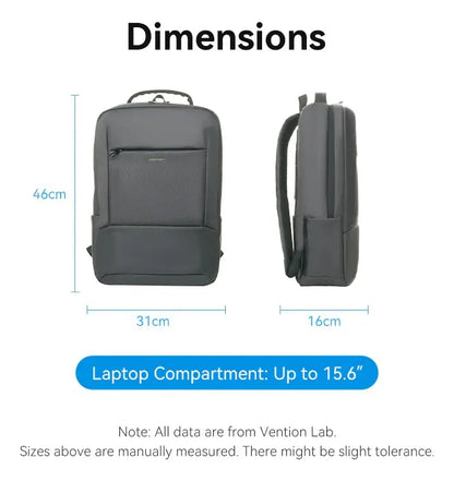 Mochila Para Notebook 15,6 Resistente Agua Ejecutiva Vention Liso Gris Oscuro