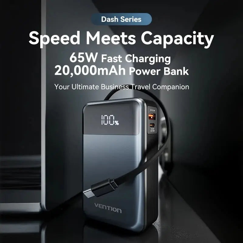 Cargador Portatil Power Bank Usb C 20000mah 65w Vention Gris Oscuro