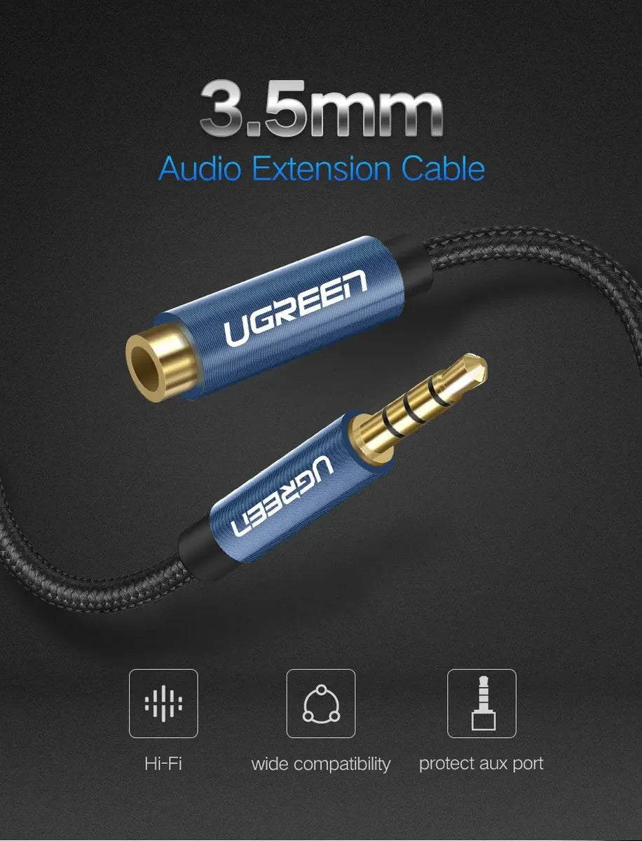 Cable Extensor Audio Auxiliar Plug 3,5 Mm 2 M Negro Ugreen