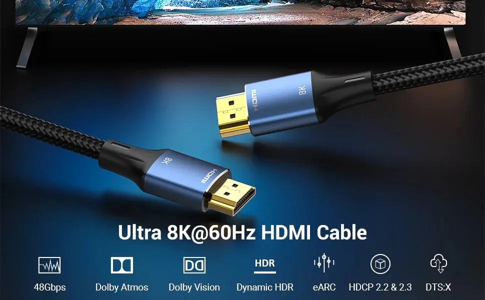 Cable Hdmi 2,1 Mallado 8k 60hz Earc 3d Hdr 3m Vention