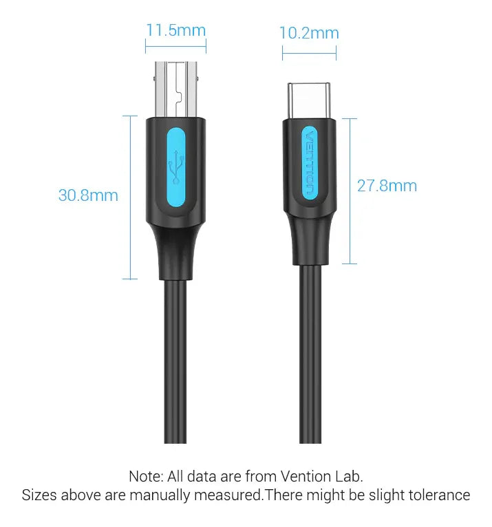 Cable Usb C 2,0 A Usb B Impresora 2 Metros Vention Negro