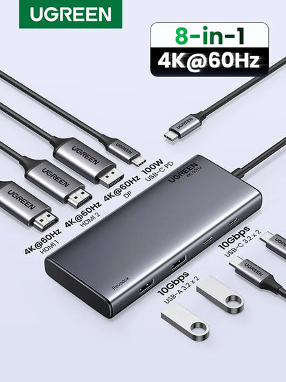 Hub Multipuerto 8 En 1 Usb C A Hdmi 4k60hz Usb 10gbps Ugreen Gris Oscuro