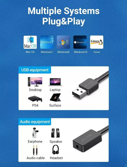 Cable Adaptador De Audio Aux 3,5mm A Usb Microfono Vention Negro