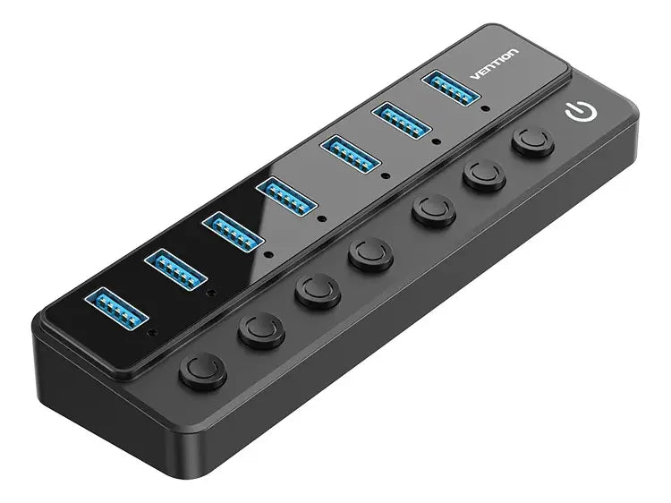 Hub Usb 3,0 7 En 1 Con Switch Encendido Con Fuente Vention Negro