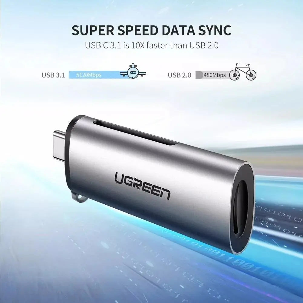 Lector De Tarjetas Usb C Para Celulares Y Notebook Ugreen Gris