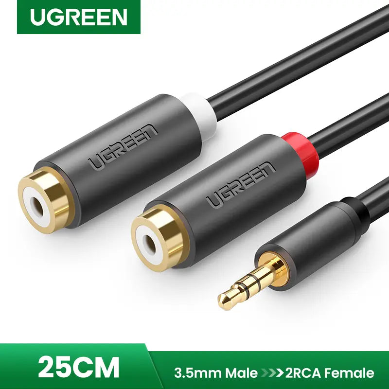 Cable Audio Auxiliar Jack 3,5mm A 2 Rca Hembra 25cm Ugreen