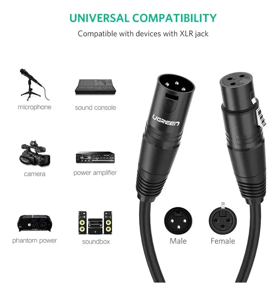 Cable Audio Extension Xlr Macho A Hembra 3 Pines 2m Ugreen