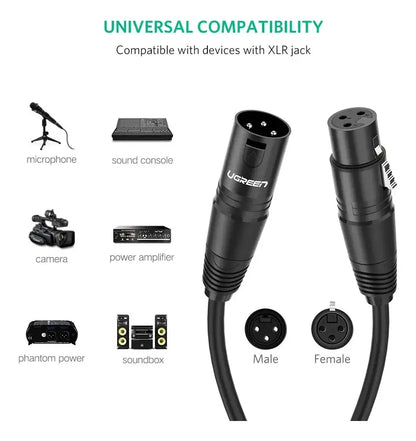 Cable Audio Extension Xlr Macho A Hembra 3 Pines 2m Ugreen