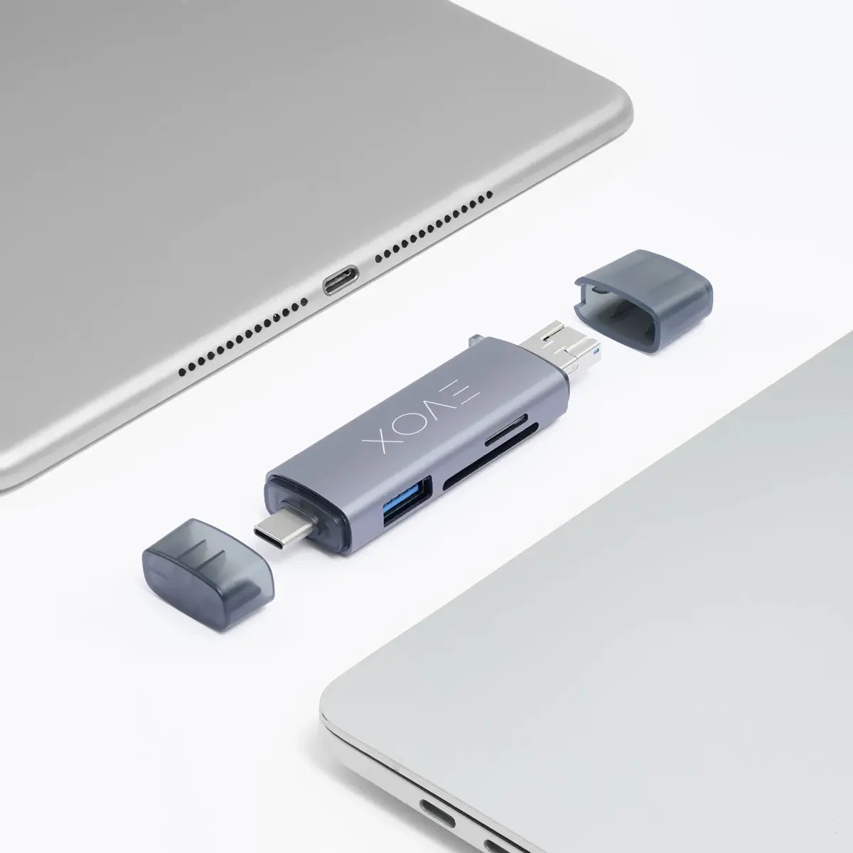 Lector Memorias Usb 3,0 Micro Usb C Sd Sdhc Tf 3 En 1 Evox Plateado