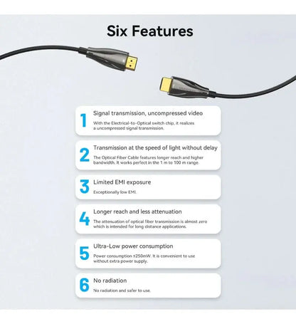 Cable Hdmi 2,1 Fibra Optica 8k 60m 48gbps Aluminio Vention