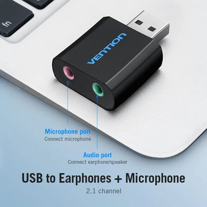 Usb Tarjeta De Sonido Externa 2,1 Canales Jack 3,5mm Vention Negro