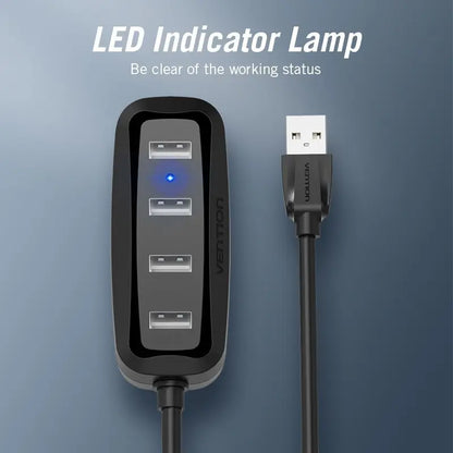 Hub Usb Vention 4 Puertos 2,0 + Cable,- Negro