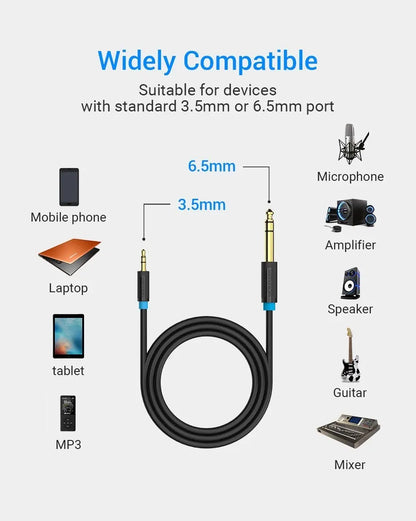Cable Adaptador Aux 3,5 A 6,5 Guitarra Audio Plug 1m Vention