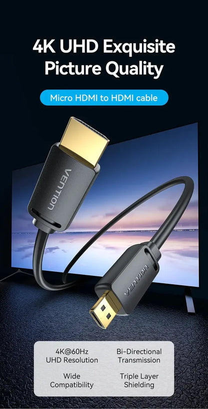 Cable Premium Micro Hdmi A Hdmi 2,0 4k Hdr 3 Metros Vention