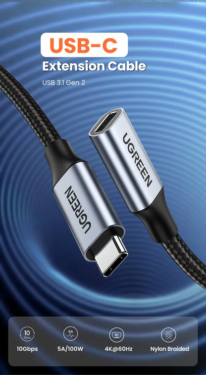 Cable Extensor Usb C A Usb C Hembra 4k Gen2 10gbps 1m Ugreen Gris Oscuro