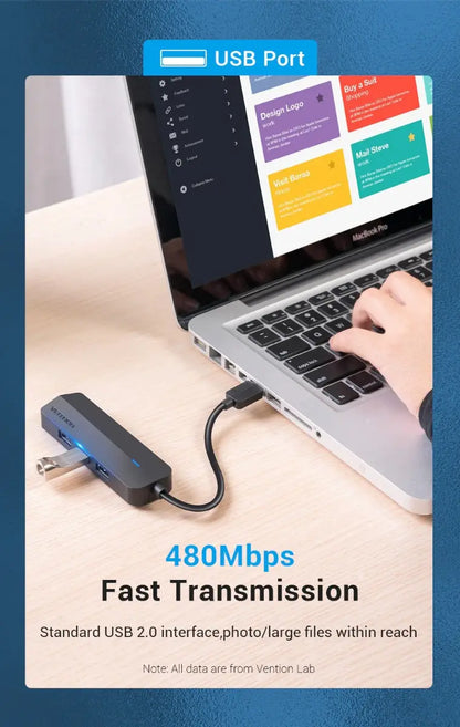 Hub Multipuerto 4 En 1 - Usb A Usb 2,0 Micro-b Rj45 Vention Negro