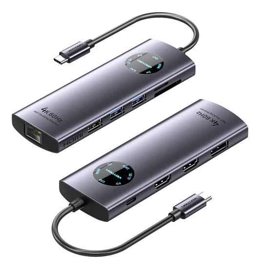 Hub Docking 10 En 1 Usb C Monitor Extendido Mst Vention Gris Oscuro