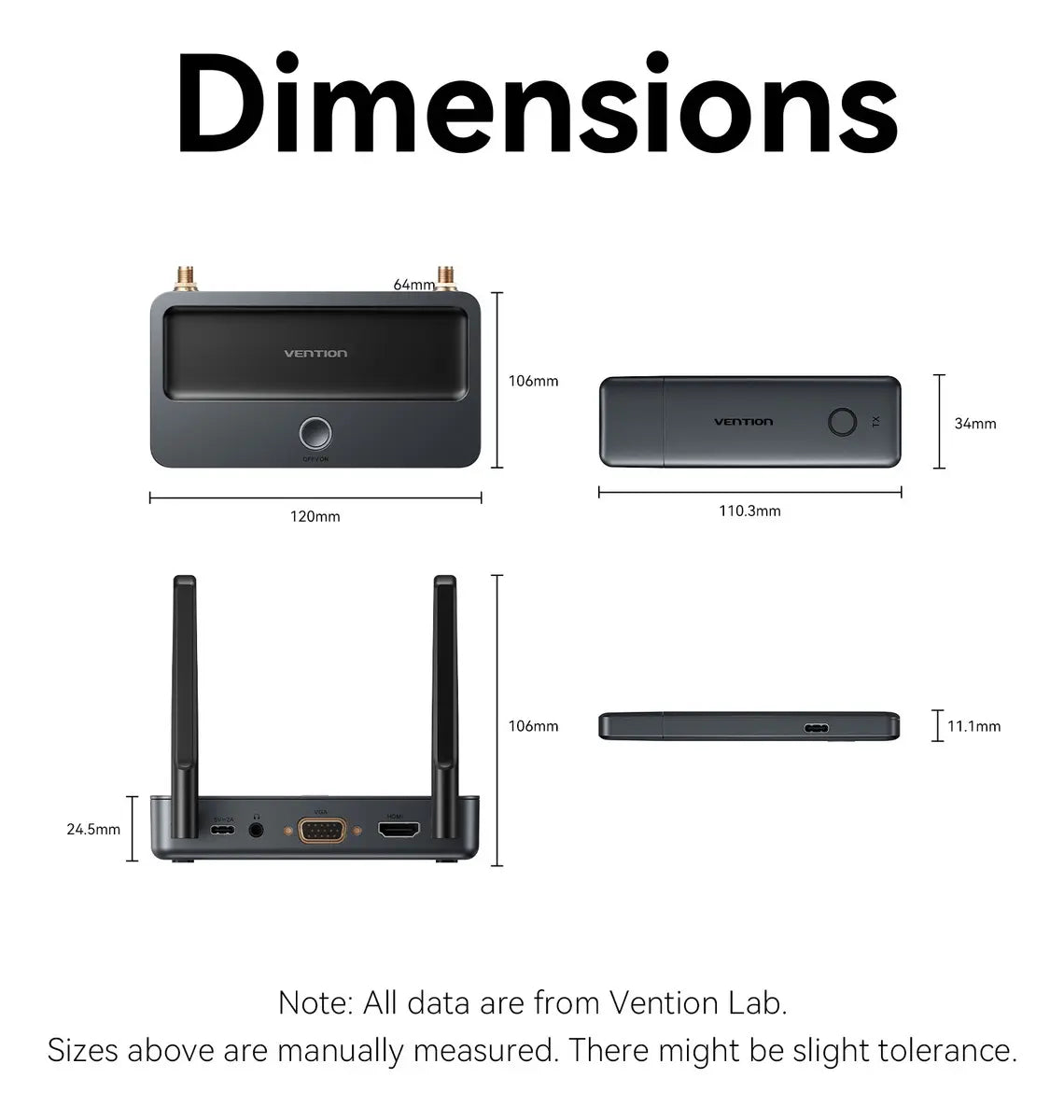 Transmisor Receptor Hdmi Vga Inalambrico 50 Metros Vention Negro